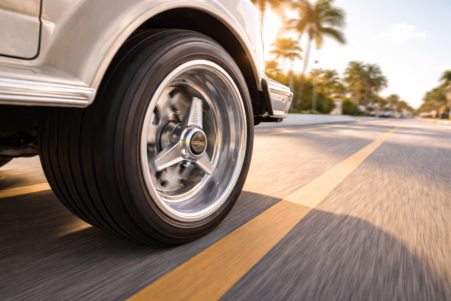 Chrome golf cart wheel close-up | JOY RIDE